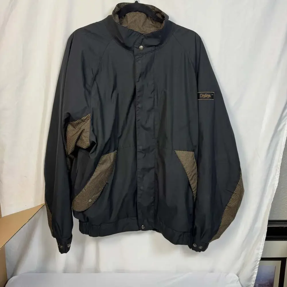 Footjoy Dryjoy Windbreaker Jacket Mens Large Black/Houndstooth - Picture 1 of 11